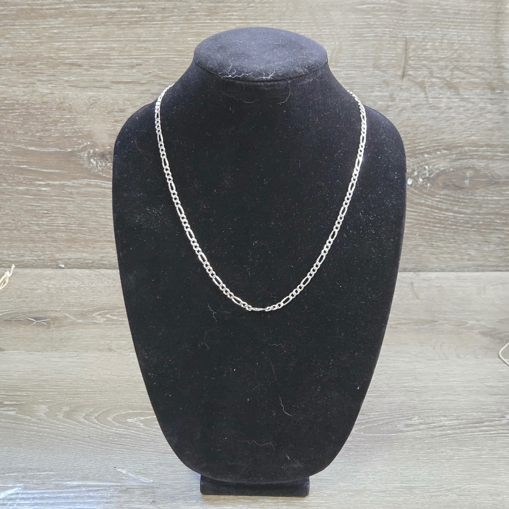 Sterling Silver 925 Italy Figaro Chain Necklace 22" E-Coat Polished Finish 4mm